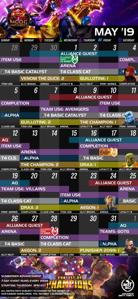 MCOC Calendar .